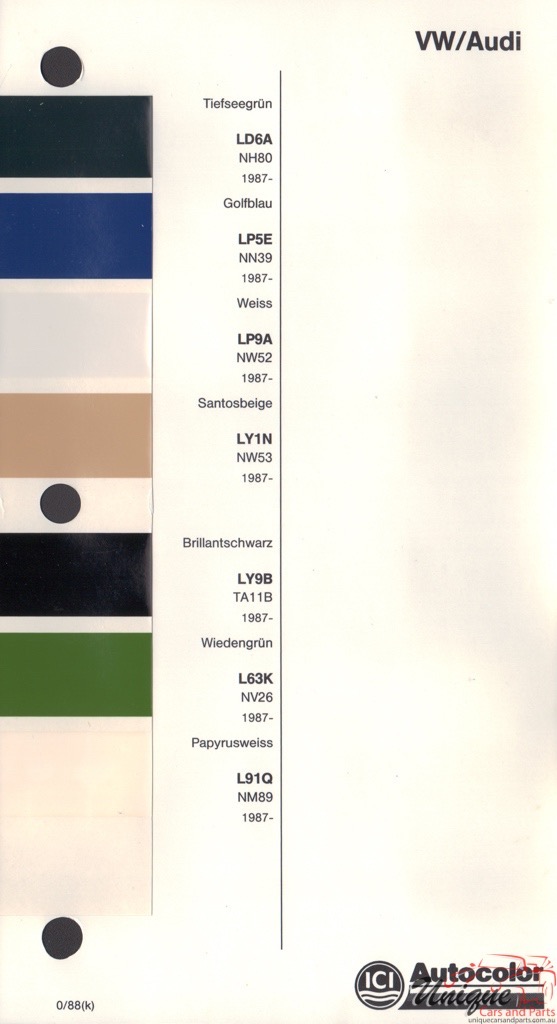 1987 - 1989 Volkswagen Paint Charts Autocolor 1